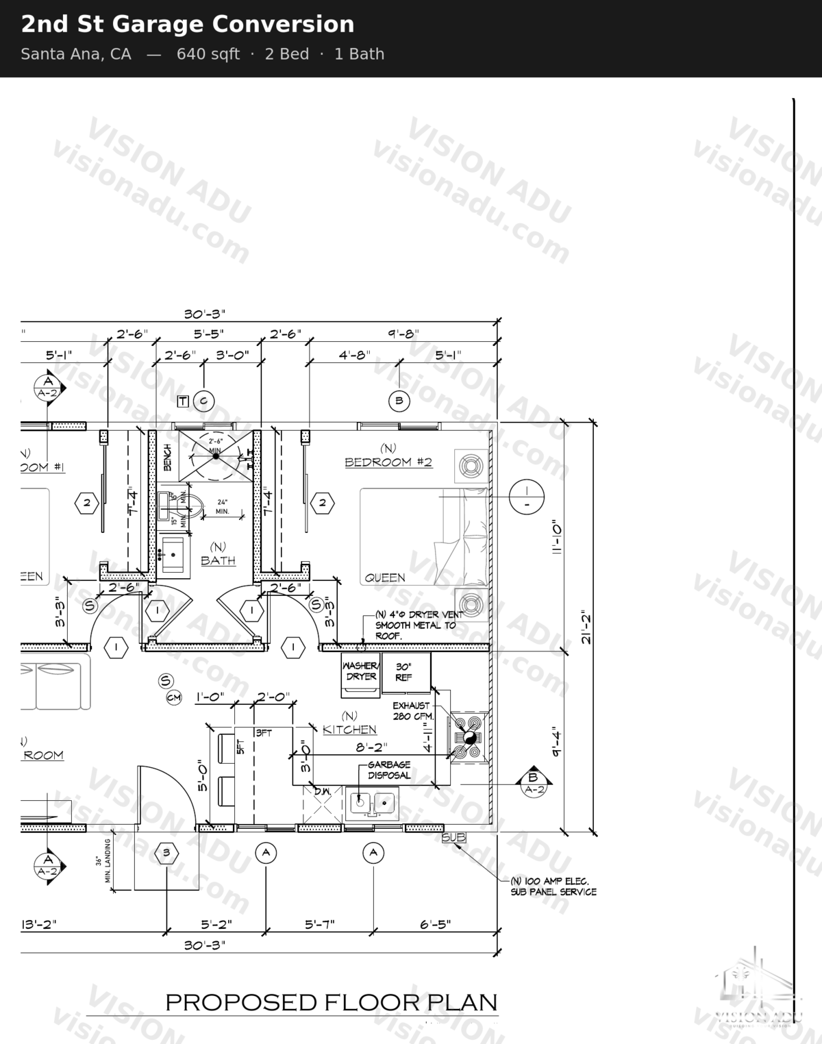 2nd St Garage Conversion floor plan — Santa Ana, CA, 640 sq ft, 2 bed 1 bath
