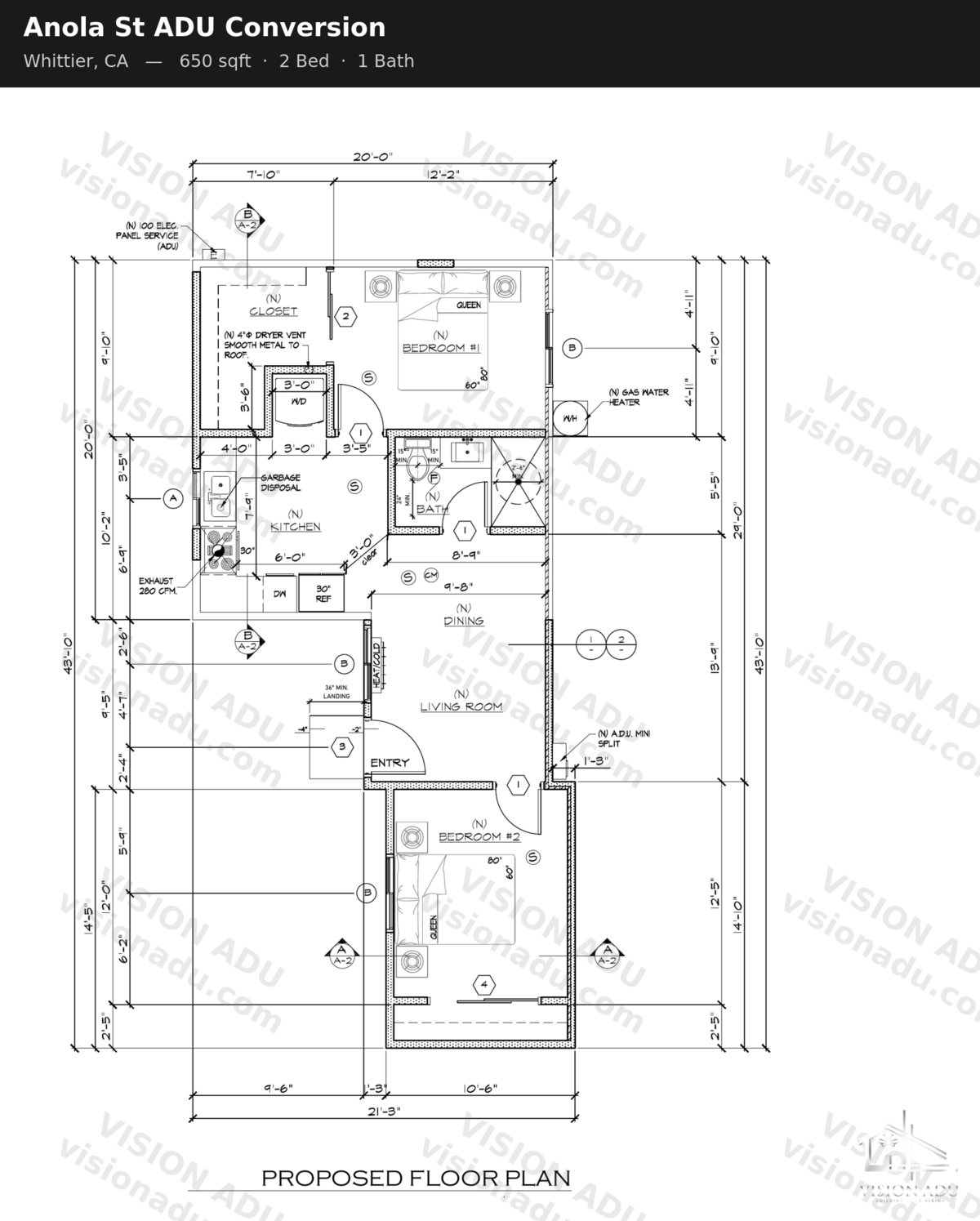 Anola St ADU Conversion floor plan — Whittier, CA