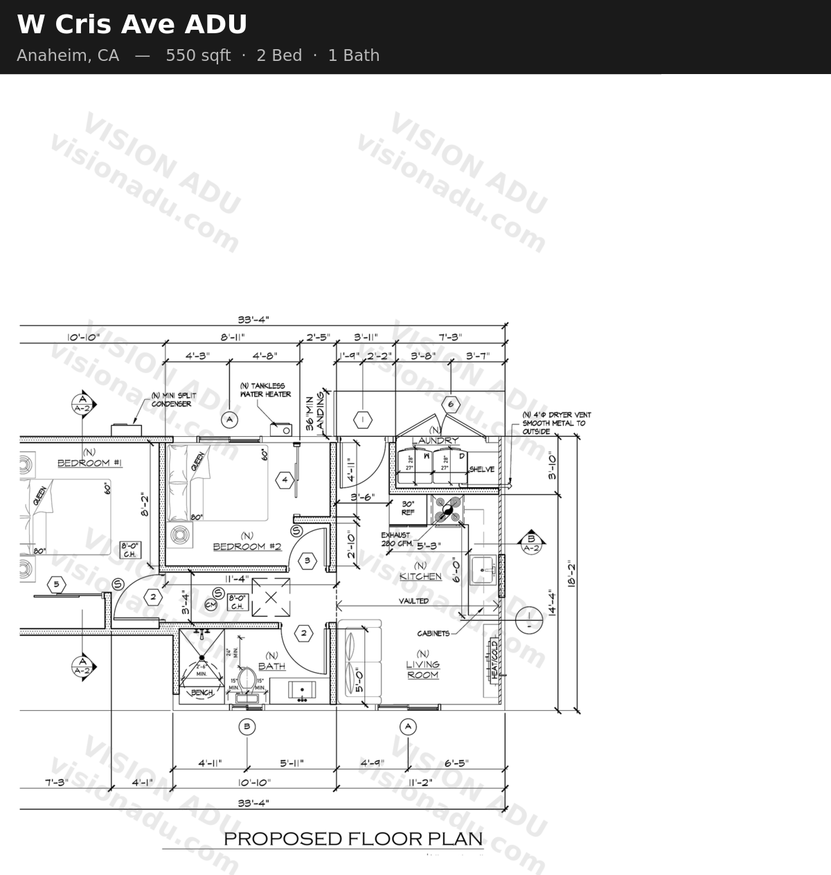 W Cris Ave ADU floor plan — Anaheim, CA, 550 sq ft, 2 bed 1 bath
