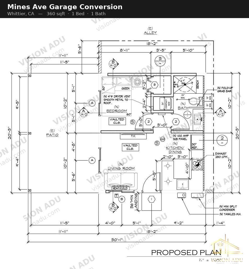 Mines Ave Garage Conversion floor plan — Whittier, CA
