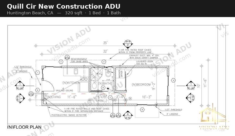 Quill Cir New Construction ADU floor plan — Huntington Beach, CA, 320 sq ft, 1 bed 1 bath